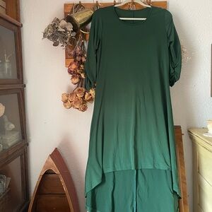 Emerald Rouched Sleeve High-Low Hem Dress